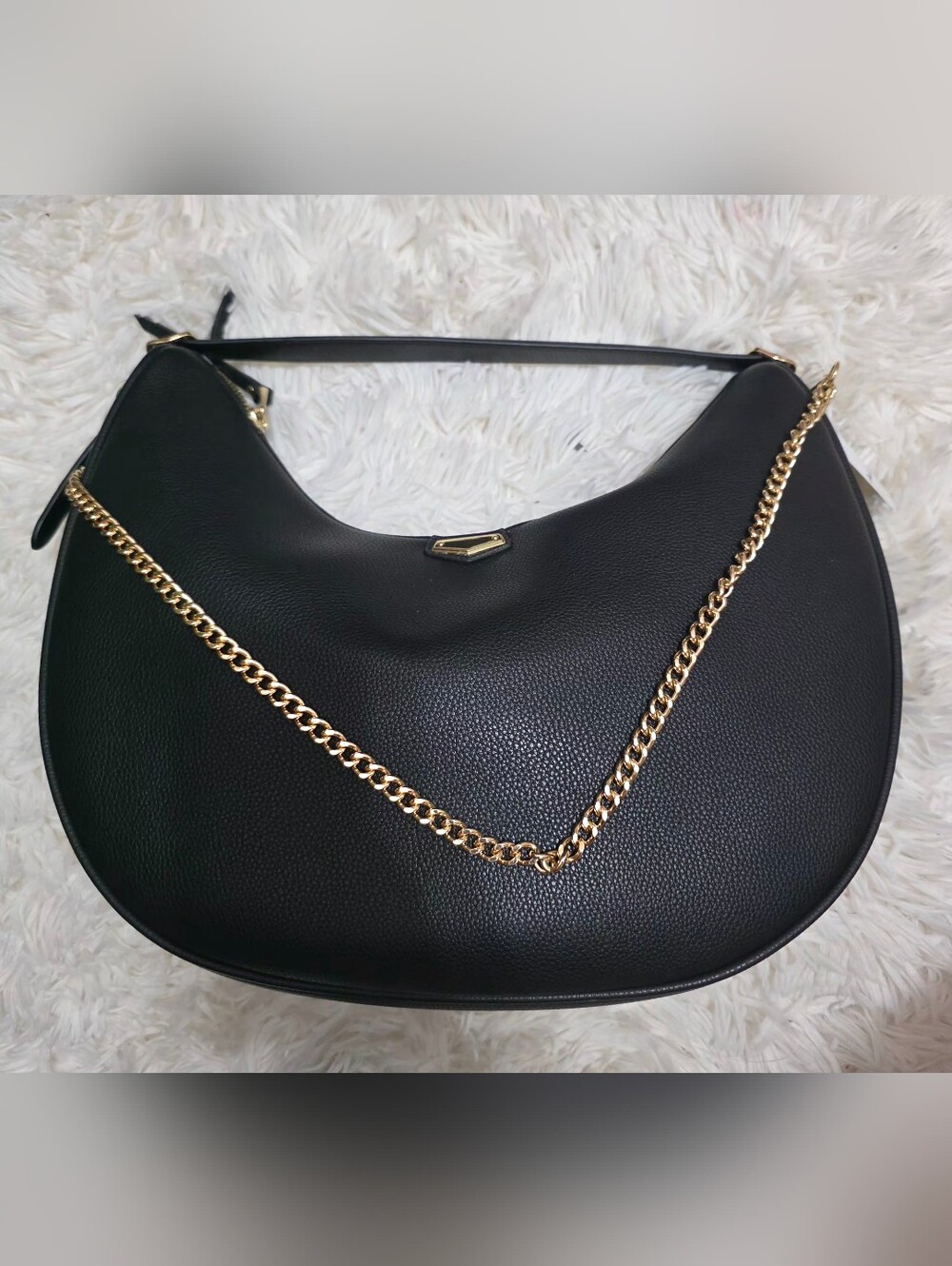 Aldo Black Pebbled Hobo with Gold Chain